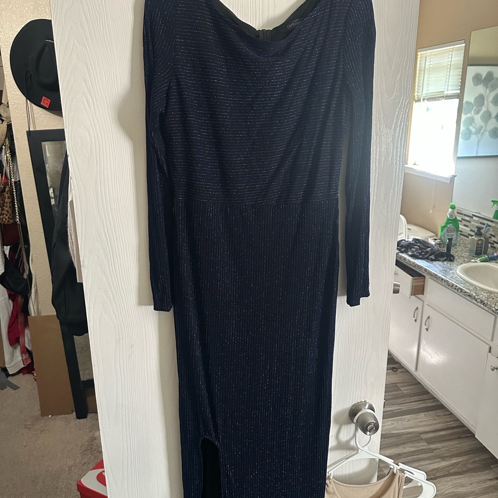 Elegant Navy Blue Long Sleeve Dress